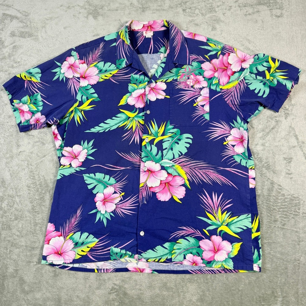 Vintage  90's Scorpio Mens XL Hawaiian Shirt Hibiscus Orchid Cotton USA Made